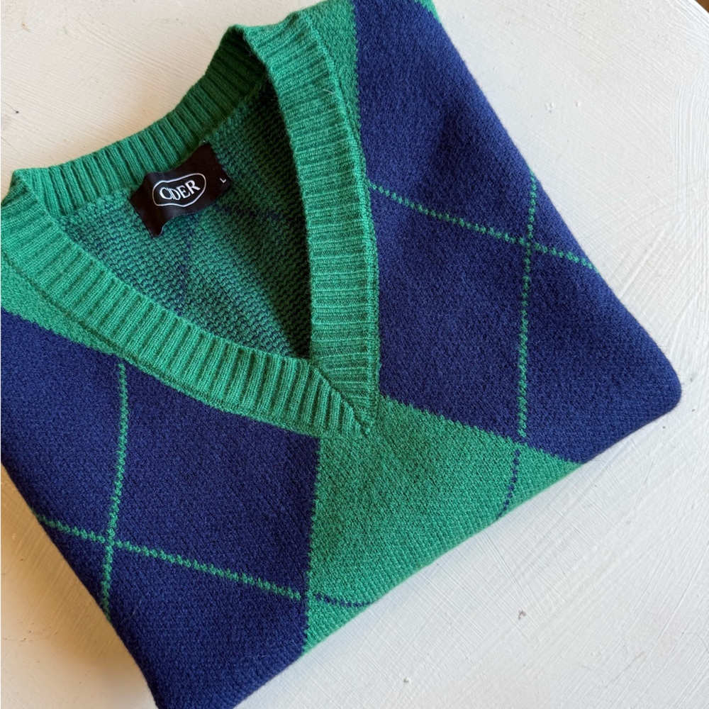 Cider Argyle Sweater Vest Green Navy Preppy Academia Y2K Size Large - Picture 5 of 7